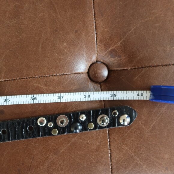 Linea Pelle belt black leather and silver buckle, studs, grommets size S Y2K main image 5